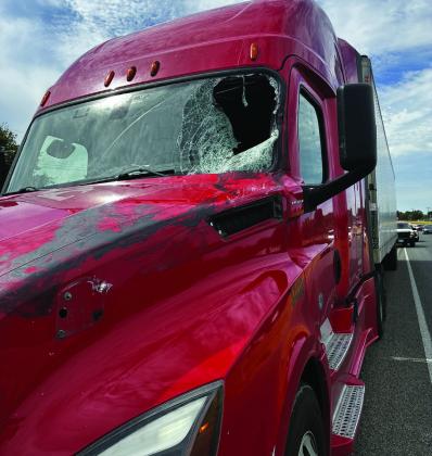 A wreck Sunday could have killed the driver of an 18-wheeler after a tire from a passing vehicle separated and came through his windshield on the Loop. The driver escaped with only minor injuries. Submitted photos
