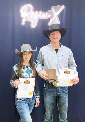 Lingleville 8th graders Lane Walker and Alexa Aviles both qualified for the Junior High Rodeo Association State Finals after taking top honors at the Region X rodeos. Walker finished as the Region X reserve Champion In tie-down roping and qualified with his partner in ribbon roping as well. Aviles finished as the Region X pole bending Champion. The state finals will be held in Gonzalez at the end of May. | submitted photo