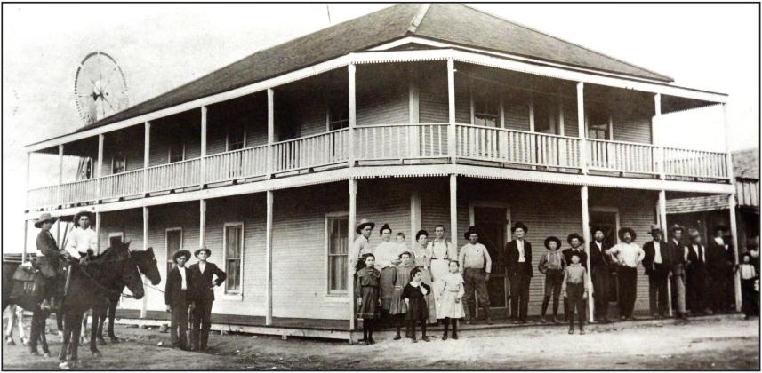 The Stephen Hotel was built and operated by Mattie Stephen. The 22 room building served the Purvis community until it burned August 30, 1914. Jim and Leathia Whisenant are standing center in the photo. In a suit and standing to the right of the front door is J. J. Knox. Images of America, Erath County by Sheryl Reed Rascher/Photo from the Ralph and Dossie Rogers Collection