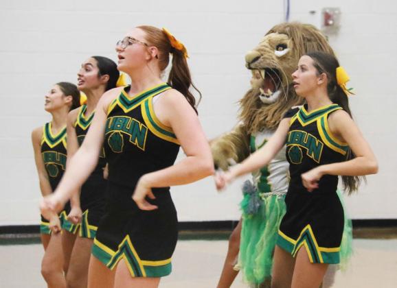 Dublin Varsity Cheerleaders and Dandi-Lions perform in the Neff Gym during the Sept. 19 pep rally. Wyndi Veigel-Gaudette | Citizen staff photos