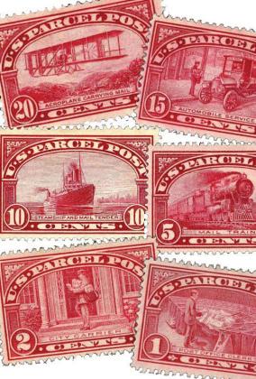 Courtesy photo These are the stamps that came out in 1913 when the Post Office started a new service of delivering packages. Charlotte May Pierstorff was mailed by her parents so she could visit her grandmother. They didn’t have the money to buy her a seat on the train. Photo: Stamp images from Wikipedia in the public domain.