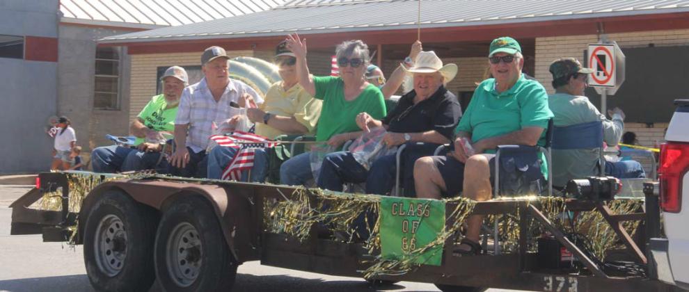 The Dublin High School Class of 1966 waves to crowds from the School Spirit parade Saturday, June 8 that partnered with the Hearts Home Dublin High School All class reunion. Wyndi Veigel-Gaudette | Citizen staff photo