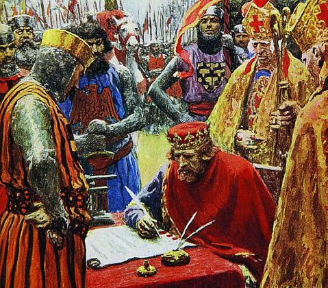 King John reluctantly signing the Magna Carta at Runnymede, June 15, 1215. Painting by Arthur C. Michael [before 1945]. Submitted photo