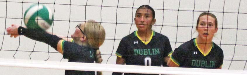 Dublin Lady Lion Summer Anderson returns the ball during the Sept. 24 home game against Comanche. Paul Gaudette | Citizen staff photo