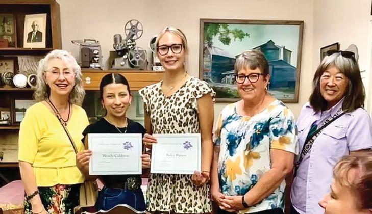 Dublin Woman’s Thursday Club members Leta Sage, Denise Weems and Janet Pino recently presented scholarships to seniors Wendy Calderon and Bailey Watson at their May meeting. Submitted photo