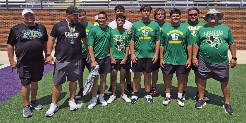 The Dublin Lions traveled to the state lineman challenge competition in Abilene Saturday, June 20 and placed 11th in the 3A division, earning points for placing in the farmer’s walk, worm carry and flipsled flip. Coach John Ward expressed his pride of the team and coaches Andrew Norwood and Jedidiah Vaughn. “Everyone competed well and represented Dublin Lions as true champions,” said Ward. “We got better! Win the now!” | submitted photo