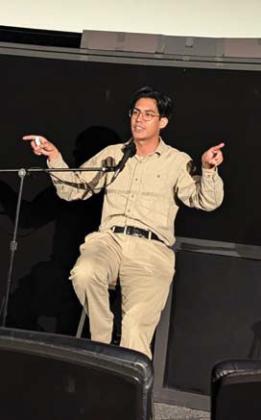 Director Diego Campos thanks audience members for attending a showing of his documentary 'Mission.' Paul Gaudette | Citizen staff photo