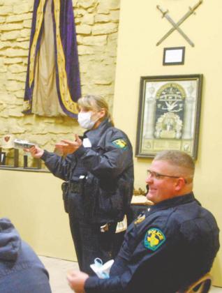 Dublin Police Investigator Nanci Wilson and Chief Cameron Ray were present for the Jan. 20 presentations with Wilson being one of several to win a door prize. Paul Gaudette | Citizen staff photo