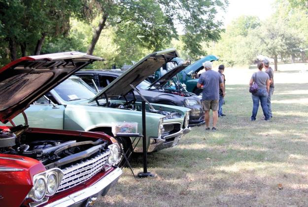 Classic cars and trucks lined up in the City Park Saturday, July 29 at the Stephenville Area Elks Lodge Drug Awareness Program Summer Showdown Car Show. Wyndi Veigel | Citizen staff photo
