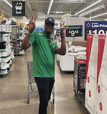 New teacher J.F. Thomas Jr. enjoys collecting supplies for his 7th grade Social Studies classroom. Courtesy photo