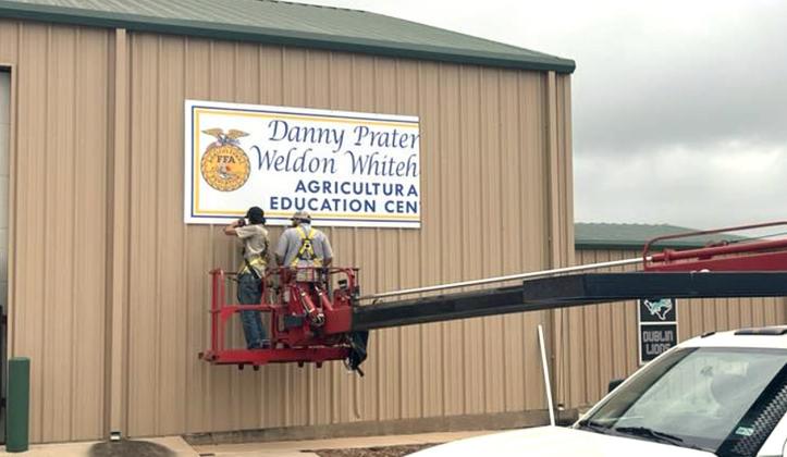 The Dublin FFA ag barn received signage this month, reflecting the honorary name announced last year. The Danny Prater &amp;amp; Weldon Whitehead Agricultural Education Center is named after two long-standing DISD ag teachers who guided decades of students. The sign was installed by Signs Express+. | submitted photos