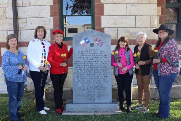 United Daughters of the Confederacy Major George B. Erath 2679 Stephenville members met at the Erath County Courthouse on Veterans Day for the 15th year to place roses at the Confederate Monument on Veterans Day. From left is, Betty Leatherwood, Nancy Brown, Sheran Weible, Shari Hargrove, Patsy Williams and Robin Ritchey. | Submitted photo