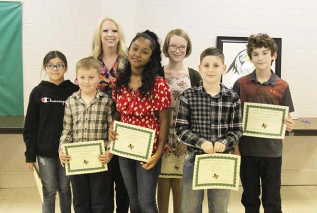 Ryker Shipman and Mariah Tamez (4th Grade), Jocelynn Ramirez and Harlyn Wiley (5th Grade), Luke Mendez and Kimber Smith (6th Grade) presented by Intermediate School Principal Amanda Lisso. ‘Paws’itive Leaders