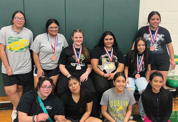 Dublin High School is sending Cassidy Adair and Mariana Ortiz (back row, third and fourth respectively) after they landed second and first place in their divisions at the Regional competition at Dublin Secondary on Saturday, March 2. The girls scored 5th as a teem in the Regional meet. | submitted photo