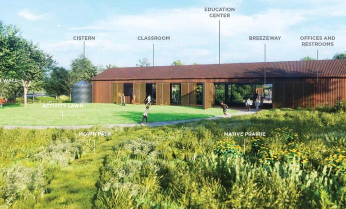 A reclaimed Stephenville bridge (left) will lead to a sustainable classroom (in design above) on the educational property being developed by the Middle Trinity Groundwater Conservation District. Paul Gaudette | Citizen staff photo and submitted graphic