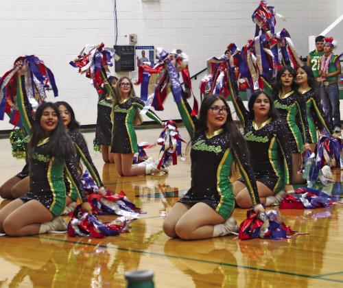 Dublin Lions and Lady Lions fans were treated to a spirited pep rally Friday, Sept. 4 as they cheered on players, band members, cheerleaders and the Dandi-Lion drill team (below) who performed with red, white and blue poms in observance of September 11. The pep rally also saw some active competition from school staff (above) as they played musical chairs on the gym floor. Wyndi Veigel-Gaudette | Citizen staff photos