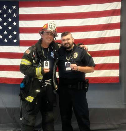 Dublin Police Officer Cody Cook and his father-in-law Aric Enciso, who is a Captain with Lake Cities FD, participated in this year’s Dallas 9/11 Stair Climb. They climbed 110 flights in honor of first responders who died in the 9/11 terrorist attack on the World Trade Centers in New York. Courtesy photo