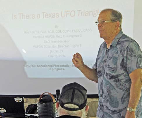 Mutual UFO Network member Roy Schauffele delivered a presentation about a ‘Texas UFO Triangle’ at the Wright Park Saturday, June 15. Orion Gallagher | Citizen staff photo