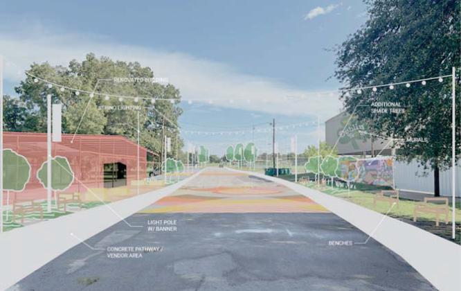 A rendering shows an idea of what could be improved as part of the Dublin City Park Revitalization project as part of the Citizen’s Institute on Rural Design workshop. Rendering courtesy of TBD Design Studio and Asakura Robinson