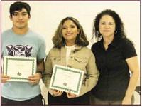 Lucas Azua and Aliza Maldonado. Presented by High School Principal Norma Briseno. Academic Scholars
