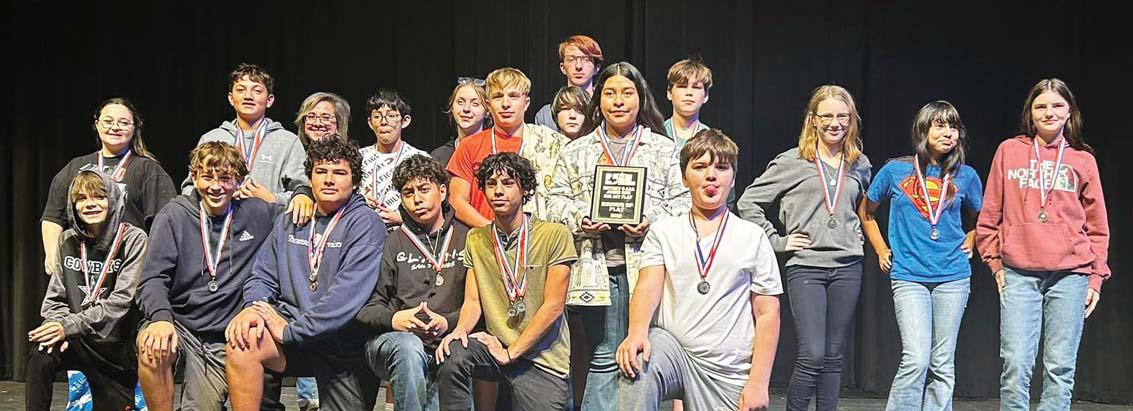 Dublin Jr. High One Act Play cast and crew show off their 2nd place district win.