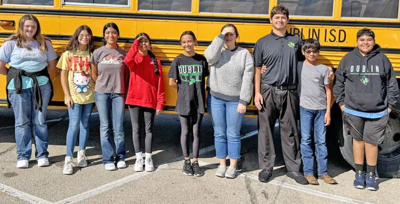 Several Dublin Jr. High band members were named to the Region 7 Honor Band after recent auditions. They include: Keighly Lewis (2nd symphonic clarinet), Jonny Enhorabuena (2nd symphonic baritone), Kimila Gonzalez (3rd symphonic alto saxophone), Jayden Balvantin (4th concert percussion), Yitzell Solis (2nd concert trumpet), Angel Palomino (7th concert clarinet) and Makayla Anglin (1st alternate Bass Clarinet). | submitted photo
