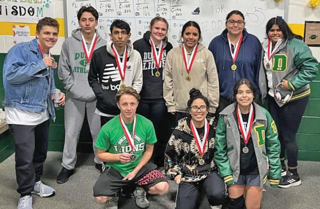Dublin Lady Lions (above) took gold at the Hico Invitational Powerlifting Meet on Jan. 26. The showing was bolstered by several Lady Lions and Lions taking gold, silver and bronze medals (below). | submitted photos