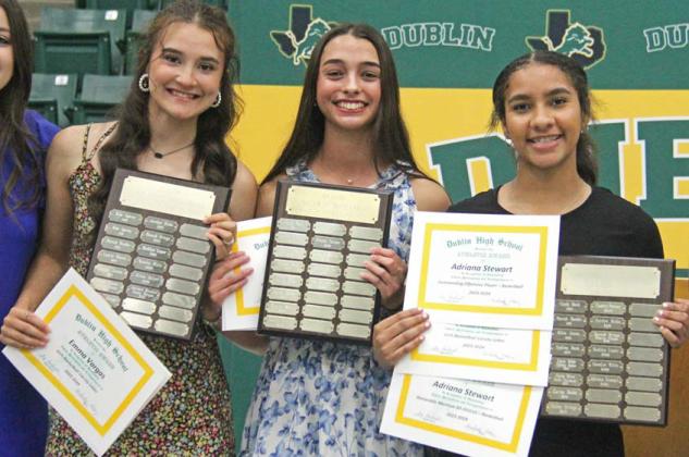 2024 Lady Lions Basketball Awards Outstanding Defensive Player - Emma Vergas, Most Valuable Player - Olivia Salyer (also Outstanding Defense - Softball and High Point Field - Track), Best Offensive Player - Adriana Stewart