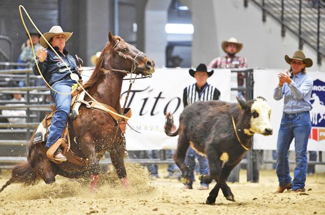 Kelsie Domer, 34, competes at the Wrangler National Finals Breakaway Roping (NFBR) competition in Las Vegas. She claimed her 10th World championship Dec. 2. Submitted photo