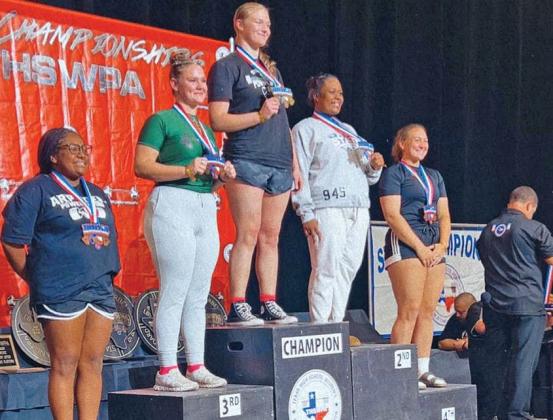 Dublin Lady Lion Cassidy Adair (second from left) placed third at the State Powerlifting Meet in Edinburg March 13. | Submitted photo