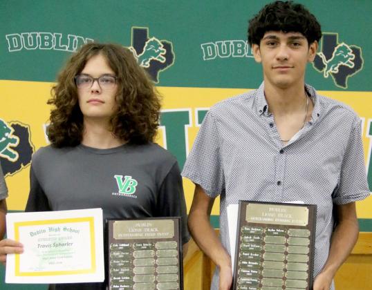 Boys Track Outstanding Field Event Travis Spharler and Outstanding Running Event Jayden DeLeon