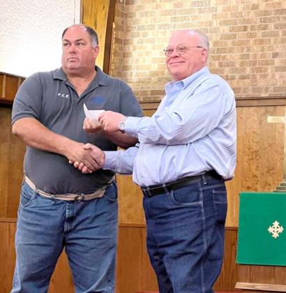 Larry Stanford with The Stephenville Area Elks Lodge presented First Methodist Church of Dublin with a check for $2000 to help with the food pantry and The Community Table supper that is held the last Wednesday of every month. This was possible thanks to one of the Elks grants through Elks National Foundation. | submitted photo