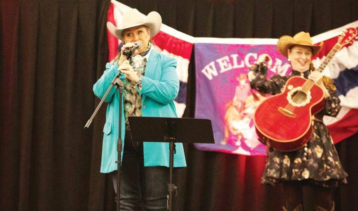 Miss Devon Dawson and Cowboy Poet Teresa Burleson entertain crowds during an intermission at the annual Simply Dangerous event hosted by Lilly G Arena Productions Saturday, Feb. 22 at Tarleton State University. Danielle Meador | Citizen staff photo