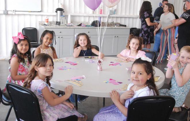 Little Miss Dublin hopefuls enjoys making a crown at a tea party held at The Station, Sunday, March 5. Paul Gaudette | Citizen staff photo