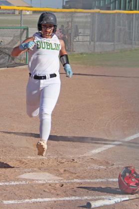 Dublin Lady Lion Haden Keilers (above) scores a run in the Friday, March 21 home game against Eastland. The Lady Lions scored two against the visitors’ 15 in the matchup. Keilers struck out 5 and walked 3 in pitching, Olivia Salyer had 2 hits in 3 at-bats and Cassidy Adair added a run batted in. The Lady Lions showed several moments of cohesion and improvement in rallying from a 14-0 loss to Breckenridge Tuesday, March 18. Paul Gaudette | Citizen staff photos