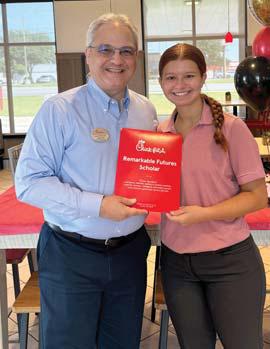 Submitted photo Taylor Bowden, left, and Gracelyn Geijsel recently received Chick-fil-A Scholarships presented by Operator Lance Bennett.
