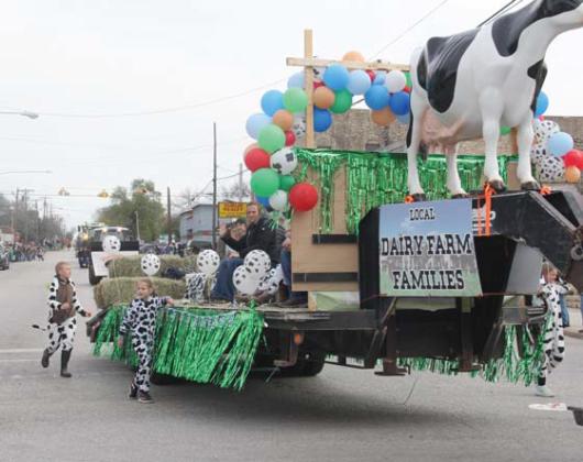 A float showcasing cows and local dairy families participated in this year’s St. Patrick’s Day parade. Wyndi Veigel | Citizen staff photo