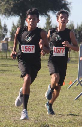 Dublin 8th Grade Cross Country runners Jose Filio and Eli Moreno (above) and Ismari Molina (right) sprint for the finish line at the Sept. 25 Dublin Dash invitational meet. Wyndi Veigel-Gaudette | Citizen staff photo