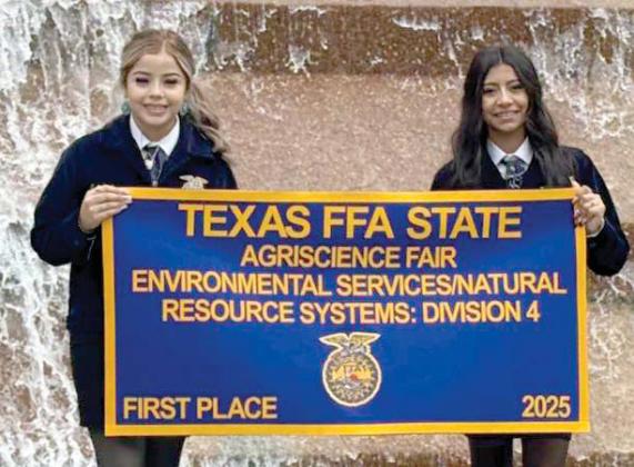 Zoey Soria and Isabella Cervantes received a first place at state FFA for Environmental Services/ Natural Resource Systems Div. 4. Submitted photo