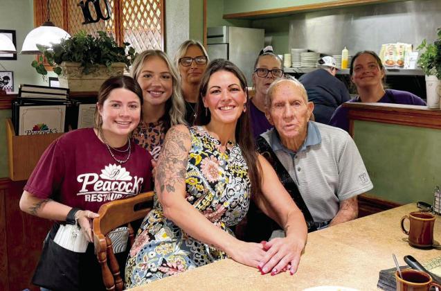 Pee Wee celebrates his 100th birthday with family and friends from Peacock’s Restaurant on Lingleville Highway who threw him a surprise birthday party. Submitted photo