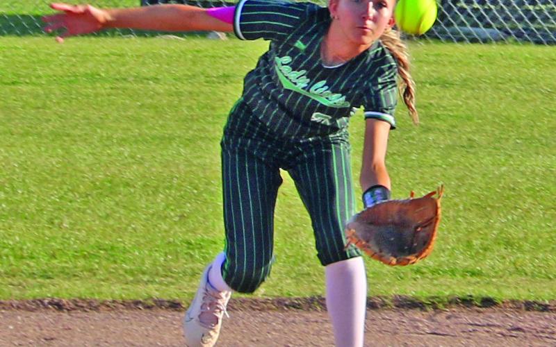 Dublin Lady Lion Tylor Nail leans in to catch an out during the Tuesday, March 24 home game against Early. The game ended 17-0 in the visitors’ favor. On Friday, March 27, The Lady Lions traveled to Tolar where the Lady Rattlers won 17-1. Paul Gaudette | Citizen staff photo