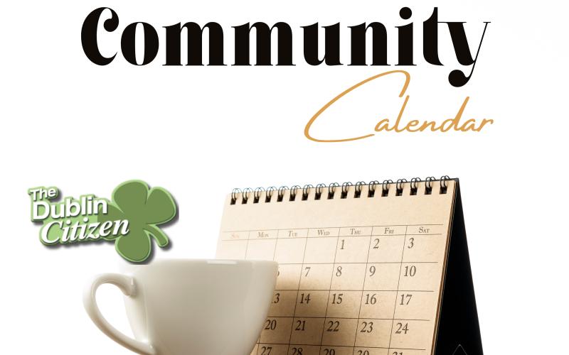 Community Calendar graphic with a calendar and a cup of coffee