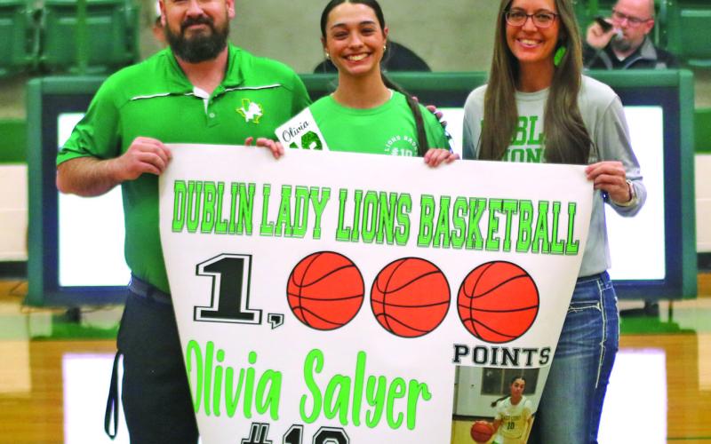 Senior Dublin Lady Lion Olivia Salyer was recognized Friday, Feb. 6 for scoring more than 1,000 points. The recognition came during Senior night. (Senior Night photos will be printed in the end of season basketball section next week.) Paul Gaudette | Citizen staff photo