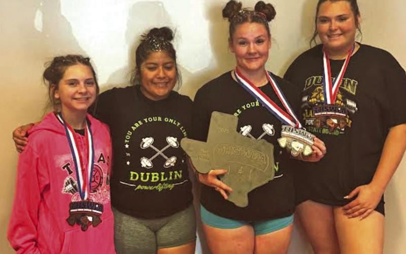 Four DHS girls competed at State Powerlifting meet Thursday, March 19 with Senior Cassidy Adair breaking a state record in bench press and earning second place. Jessa Bamber placed third, Bayli Jackson placed 5th and Candy Rodriguez made her second appearance at State. Courtesy photo