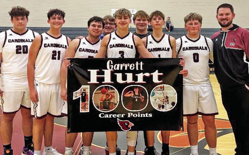 Lingleville Cardinal Garrett Hurt was recognized Tuesday, Feb. 3 for passing 1,000 points. | Submitted photo