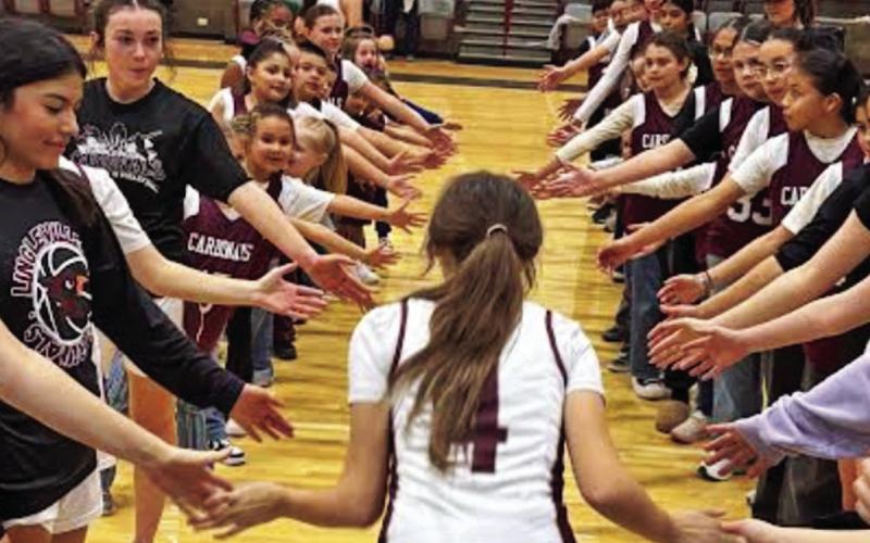 Kids joined Lingleville Lady Cardinals on the court for Youth Night Friday, Feb. 6. | Submitted photo