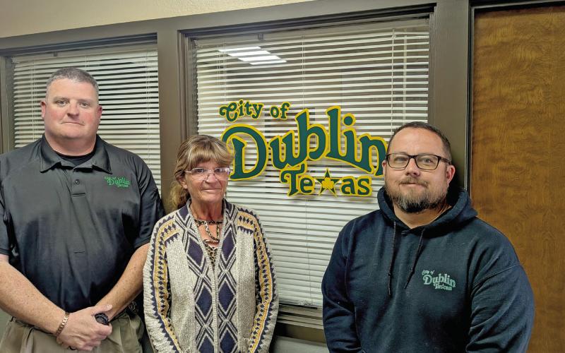Instead of a single city manager, Dublin will now use a trio of managers who will report to the city council. From left is Director of Public Safety Cameron Ray, City Secretary/Director of Finance Kim Seider and Director of Infrastructure and Development Cory James. Paul Gaudette | Citizen staff photo