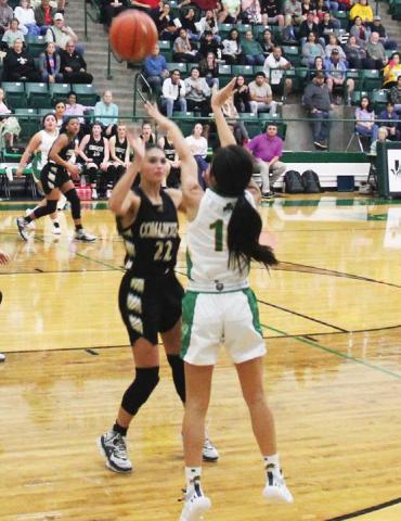 Gabby Herrera springs up for 2-points in a recent home game. Herrera was picked by coach Kim Perez as the player of the week, leading scoring in games against Brock and Early last week Paul Gaudette | Citizen staff photo