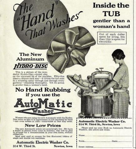 This is the advertisement for the 1925 Automatic Electric Washer we have in the Historical Museum. Courtesy photo