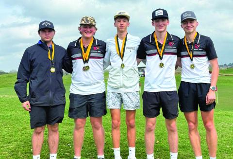 The Lingleville Cardinals took gold as a team Tuesday, March 10 at the Iredell Invitational on the Squaw Valley Lakes golf course. The finish came thanks to its top 4 finishers: Brody Hurt (3rd place individual with 85 strokes), Tate Jones (4th place individual with 86), Garrett Hurt (7th place individual with 88) and Grayson Stewart (8th place individual with 91). Cutter Sanders also placed 11th with 97. | Submitted photo